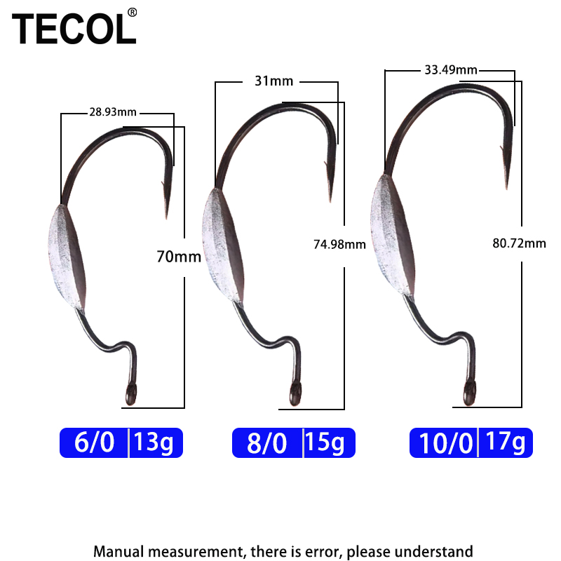 TECOL 3PCS 6/0 8/0 10/0 Weight - Fishing Hook Offset recension och pris