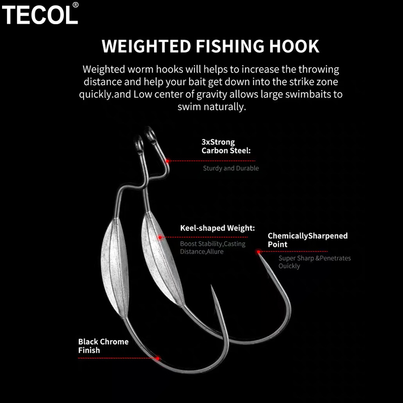 TECOL 3PCS 6/0 8/0 10/0 Weight - Fishing Hook Offset recension och pris