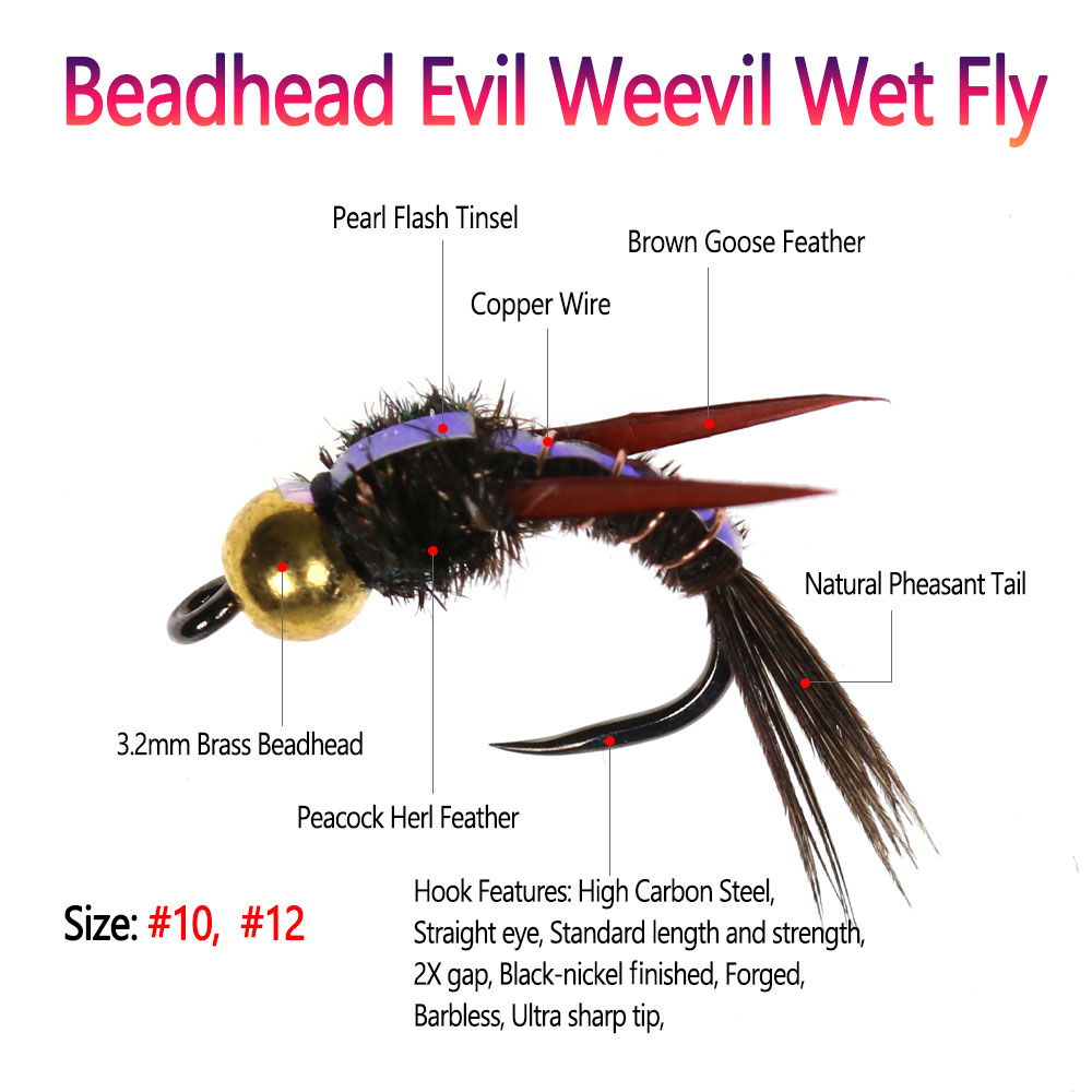 Bimoo 8pcs Brass Beadhead Evil - Fishing Hook Barbless recension och pris